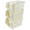 Whitefurze Durable Plastic Three Tier Stacking Basket Cream 18cm H15518