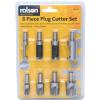 Rolson Assorted Size Carbon Steel Wood Plug Cutter Set Metallic Silver 8-Pcs 48598