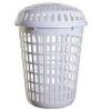 Whitefurze Heavy Duty Plastic Round Laundry Bin Basket with Lid White 46cm x 64cm x 46cm H19654